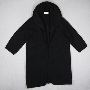 Vintage May Company Black Ribbed Knit Open Front Cardigan Sweater Small Japan